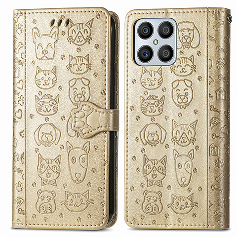 Funda de Cuero Cartera con Soporte Patron de Moda Carcasa S03D para Huawei Honor X8 4G Oro