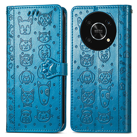 Funda de Cuero Cartera con Soporte Patron de Moda Carcasa S03D para Huawei Honor X9 5G Azul