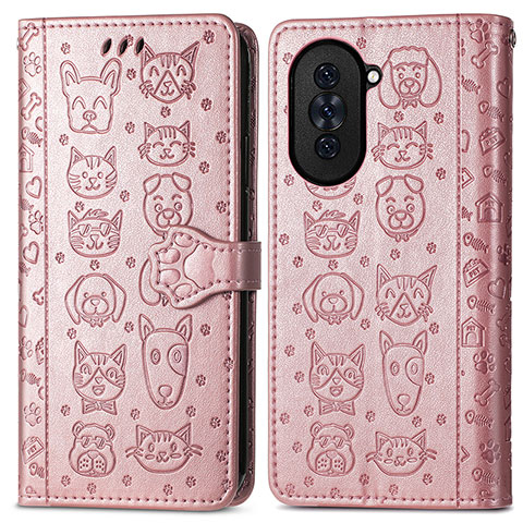 Funda de Cuero Cartera con Soporte Patron de Moda Carcasa S03D para Huawei Nova 10 Oro Rosa