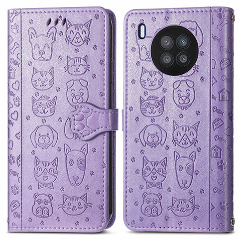 Funda de Cuero Cartera con Soporte Patron de Moda Carcasa S03D para Huawei Nova 8i Morado