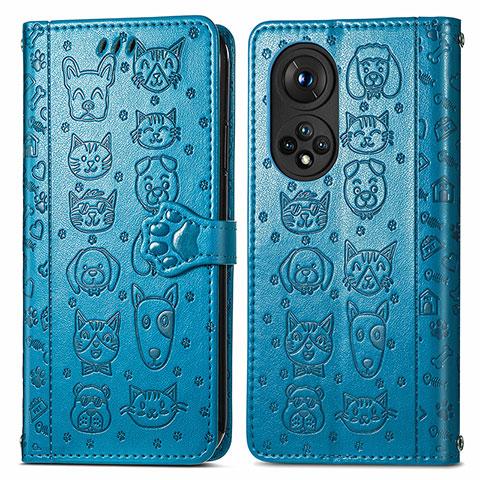 Funda de Cuero Cartera con Soporte Patron de Moda Carcasa S03D para Huawei Nova 9 Pro Azul