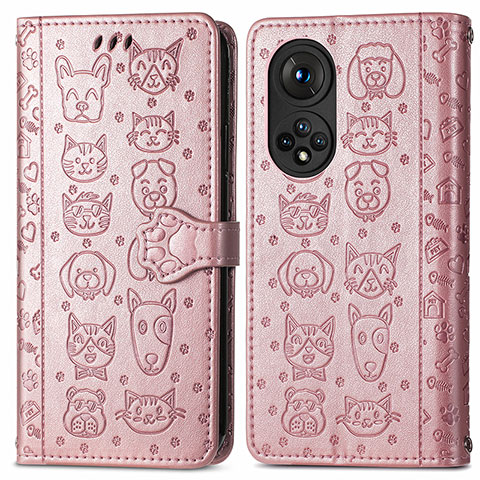 Funda de Cuero Cartera con Soporte Patron de Moda Carcasa S03D para Huawei Nova 9 Pro Oro Rosa