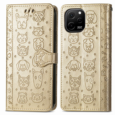 Funda de Cuero Cartera con Soporte Patron de Moda Carcasa S03D para Huawei Nova Y61 Oro