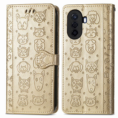 Funda de Cuero Cartera con Soporte Patron de Moda Carcasa S03D para Huawei Nova Y70 Oro