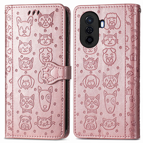 Funda de Cuero Cartera con Soporte Patron de Moda Carcasa S03D para Huawei Nova Y70 Plus Oro Rosa