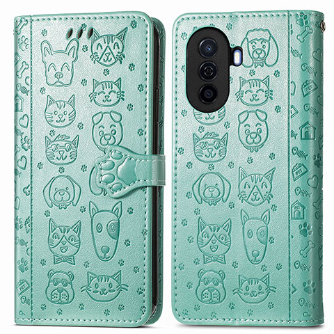 Funda de Cuero Cartera con Soporte Patron de Moda Carcasa S03D para Huawei Nova Y70 Plus Verde