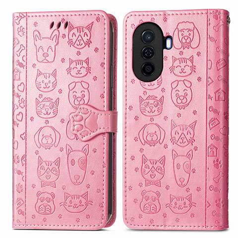 Funda de Cuero Cartera con Soporte Patron de Moda Carcasa S03D para Huawei Nova Y70 Rosa