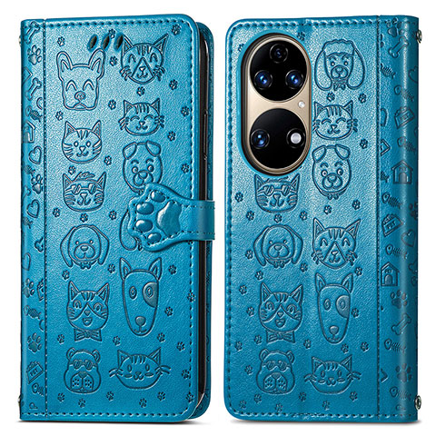 Funda de Cuero Cartera con Soporte Patron de Moda Carcasa S03D para Huawei P50 Azul