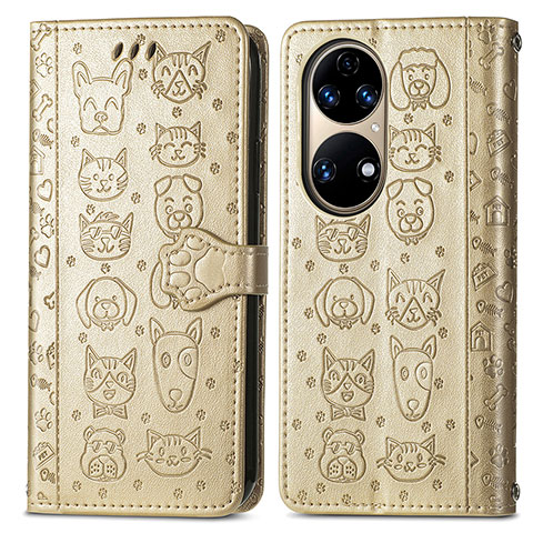 Funda de Cuero Cartera con Soporte Patron de Moda Carcasa S03D para Huawei P50 Oro