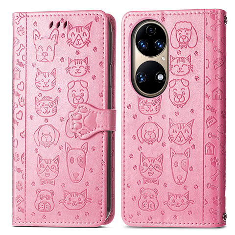 Funda de Cuero Cartera con Soporte Patron de Moda Carcasa S03D para Huawei P50 Pro Rosa