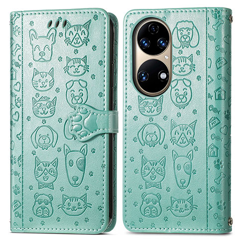 Funda de Cuero Cartera con Soporte Patron de Moda Carcasa S03D para Huawei P50 Pro Verde