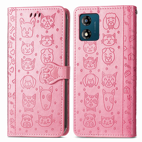 Funda de Cuero Cartera con Soporte Patron de Moda Carcasa S03D para Motorola Moto E13 Oro Rosa