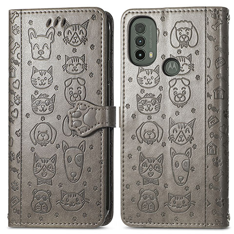 Funda de Cuero Cartera con Soporte Patron de Moda Carcasa S03D para Motorola Moto E20 Gris