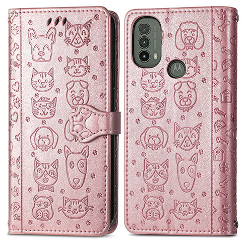 Funda de Cuero Cartera con Soporte Patron de Moda Carcasa S03D para Motorola Moto E20 Oro Rosa