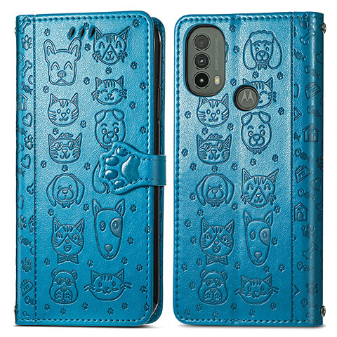 Funda de Cuero Cartera con Soporte Patron de Moda Carcasa S03D para Motorola Moto E30 Azul