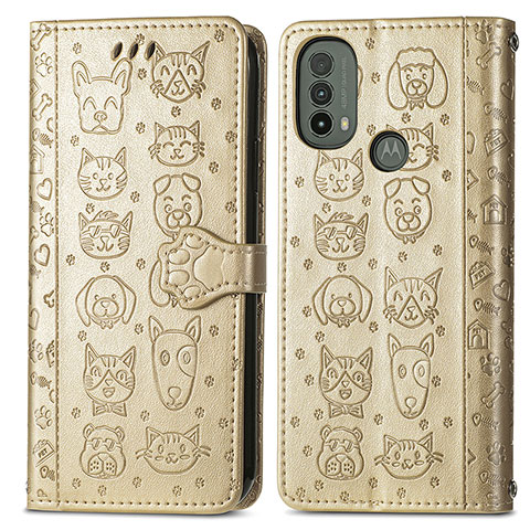 Funda de Cuero Cartera con Soporte Patron de Moda Carcasa S03D para Motorola Moto E30 Oro