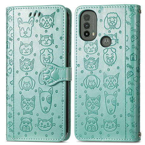 Funda de Cuero Cartera con Soporte Patron de Moda Carcasa S03D para Motorola Moto E30 Verde