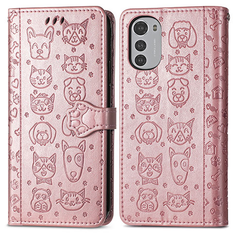 Funda de Cuero Cartera con Soporte Patron de Moda Carcasa S03D para Motorola Moto E32 Oro Rosa