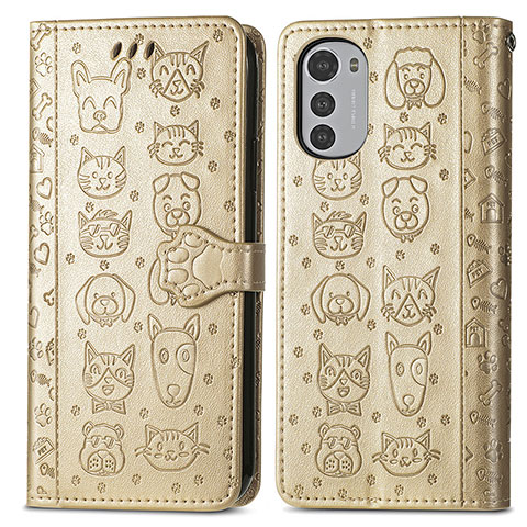 Funda de Cuero Cartera con Soporte Patron de Moda Carcasa S03D para Motorola Moto E32s Oro