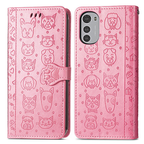 Funda de Cuero Cartera con Soporte Patron de Moda Carcasa S03D para Motorola Moto E32s Rosa