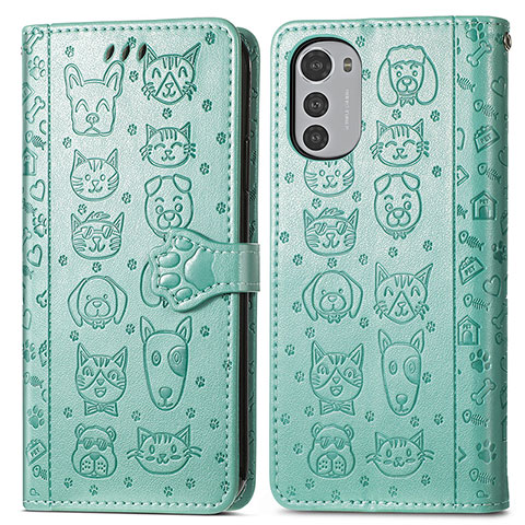 Funda de Cuero Cartera con Soporte Patron de Moda Carcasa S03D para Motorola Moto E32s Verde