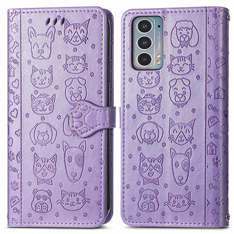 Funda de Cuero Cartera con Soporte Patron de Moda Carcasa S03D para Motorola Moto Edge 20 5G Morado