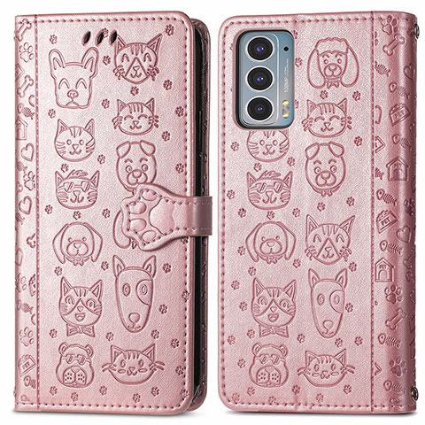 Funda de Cuero Cartera con Soporte Patron de Moda Carcasa S03D para Motorola Moto Edge 20 5G Oro Rosa