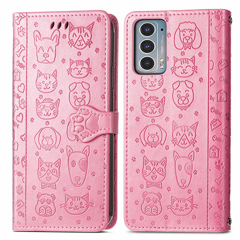 Funda de Cuero Cartera con Soporte Patron de Moda Carcasa S03D para Motorola Moto Edge 20 5G Rosa