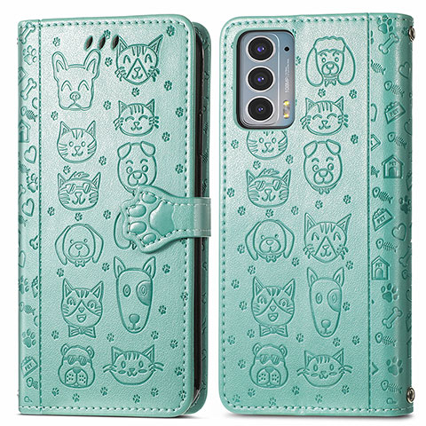 Funda de Cuero Cartera con Soporte Patron de Moda Carcasa S03D para Motorola Moto Edge 20 5G Verde