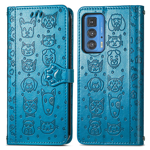 Funda de Cuero Cartera con Soporte Patron de Moda Carcasa S03D para Motorola Moto Edge 20 Pro 5G Azul