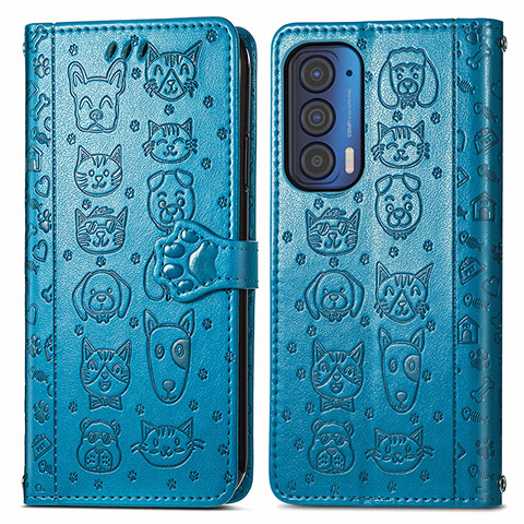 Funda de Cuero Cartera con Soporte Patron de Moda Carcasa S03D para Motorola Moto Edge (2021) 5G Azul