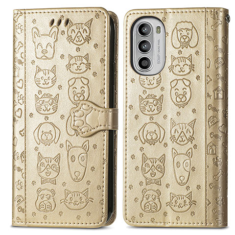 Funda de Cuero Cartera con Soporte Patron de Moda Carcasa S03D para Motorola Moto Edge (2022) 5G Oro