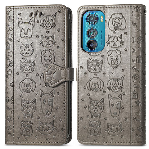 Funda de Cuero Cartera con Soporte Patron de Moda Carcasa S03D para Motorola Moto Edge 30 5G Gris