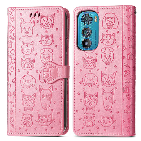 Funda de Cuero Cartera con Soporte Patron de Moda Carcasa S03D para Motorola Moto Edge 30 5G Rosa