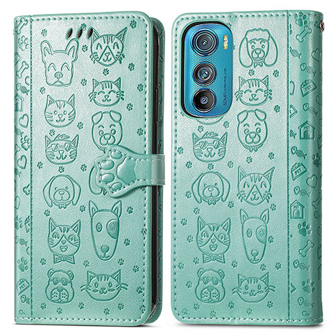 Funda de Cuero Cartera con Soporte Patron de Moda Carcasa S03D para Motorola Moto Edge 30 5G Verde