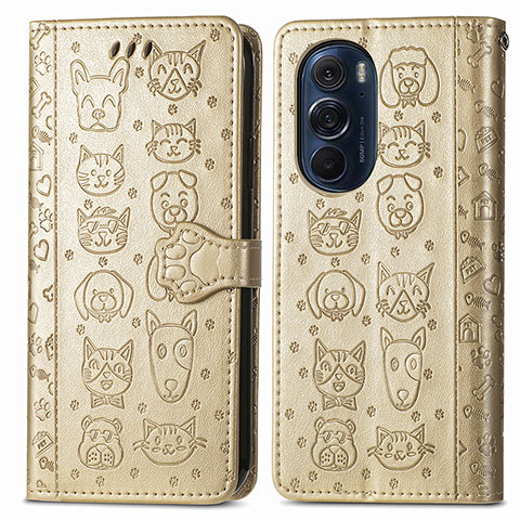 Funda de Cuero Cartera con Soporte Patron de Moda Carcasa S03D para Motorola Moto Edge 30 Pro 5G Oro