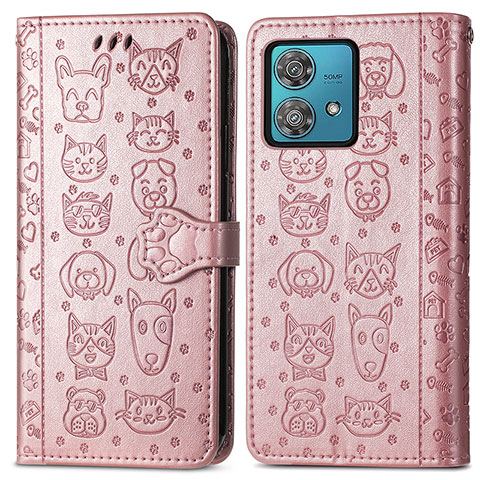 Funda de Cuero Cartera con Soporte Patron de Moda Carcasa S03D para Motorola Moto Edge 40 Neo 5G Oro Rosa