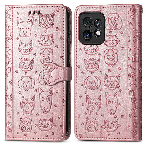 Funda de Cuero Cartera con Soporte Patron de Moda Carcasa S03D para Motorola Moto Edge 40 Pro 5G Oro Rosa