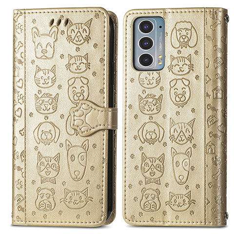 Funda de Cuero Cartera con Soporte Patron de Moda Carcasa S03D para Motorola Moto Edge Lite 5G Oro