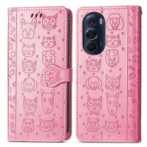 Funda de Cuero Cartera con Soporte Patron de Moda Carcasa S03D para Motorola Moto Edge Plus (2022) 5G Rosa