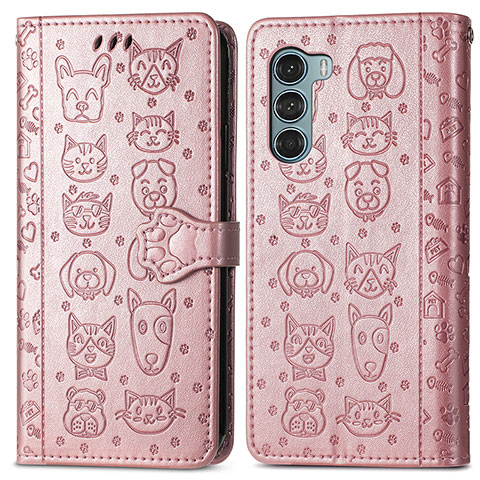 Funda de Cuero Cartera con Soporte Patron de Moda Carcasa S03D para Motorola Moto Edge S30 5G Oro Rosa