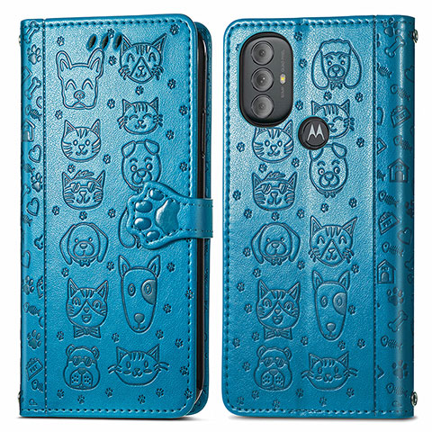 Funda de Cuero Cartera con Soporte Patron de Moda Carcasa S03D para Motorola Moto G Play Gen 2 Azul