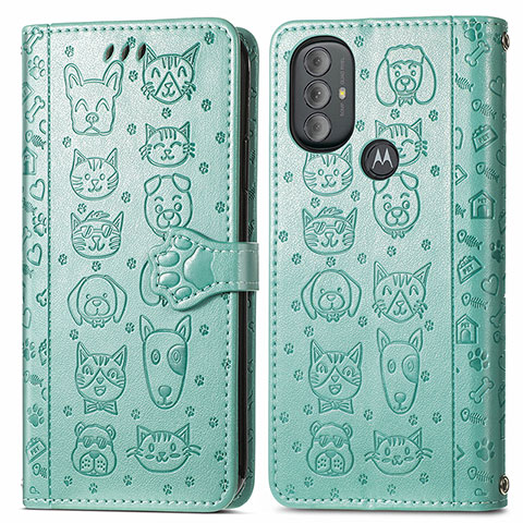 Funda de Cuero Cartera con Soporte Patron de Moda Carcasa S03D para Motorola Moto G Play Gen 2 Verde