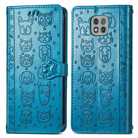 Funda de Cuero Cartera con Soporte Patron de Moda Carcasa S03D para Motorola Moto G Power (2021) Azul