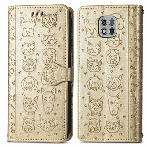 Funda de Cuero Cartera con Soporte Patron de Moda Carcasa S03D para Motorola Moto G Power (2021) Oro