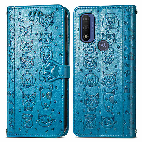 Funda de Cuero Cartera con Soporte Patron de Moda Carcasa S03D para Motorola Moto G Pure Azul