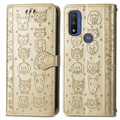 Funda de Cuero Cartera con Soporte Patron de Moda Carcasa S03D para Motorola Moto G Pure Oro