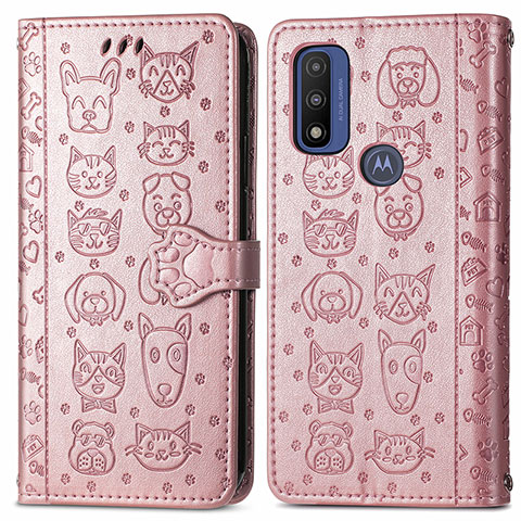 Funda de Cuero Cartera con Soporte Patron de Moda Carcasa S03D para Motorola Moto G Pure Oro Rosa