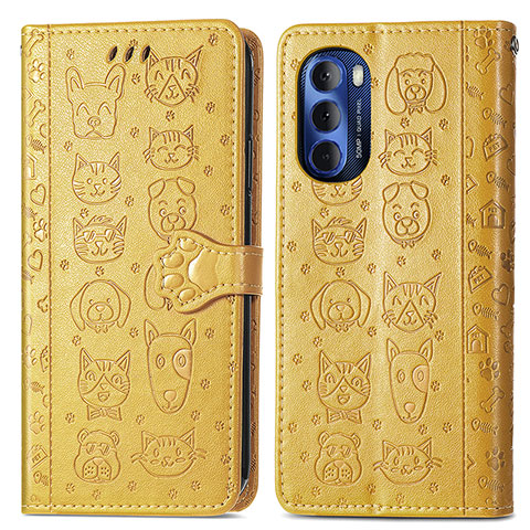 Funda de Cuero Cartera con Soporte Patron de Moda Carcasa S03D para Motorola Moto G Stylus (2022) 4G Amarillo