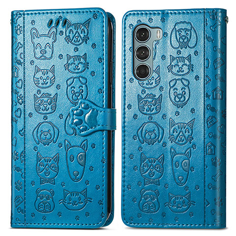 Funda de Cuero Cartera con Soporte Patron de Moda Carcasa S03D para Motorola Moto G200 5G Azul